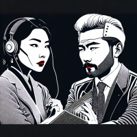 cvwordchecker: Japanese couple listening to audio tape whilst writing a cv