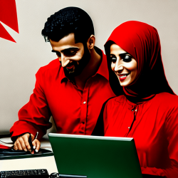 Happy arabic couple  typing a CV
