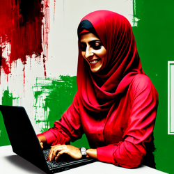 Happy arabic lady  typing a CV