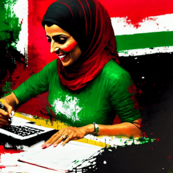 Happy arabic lady writing a CV