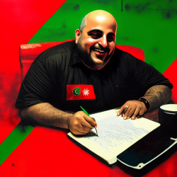 Happy arabic man typing a CV