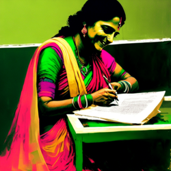 Happy Indian lady  typing a CV